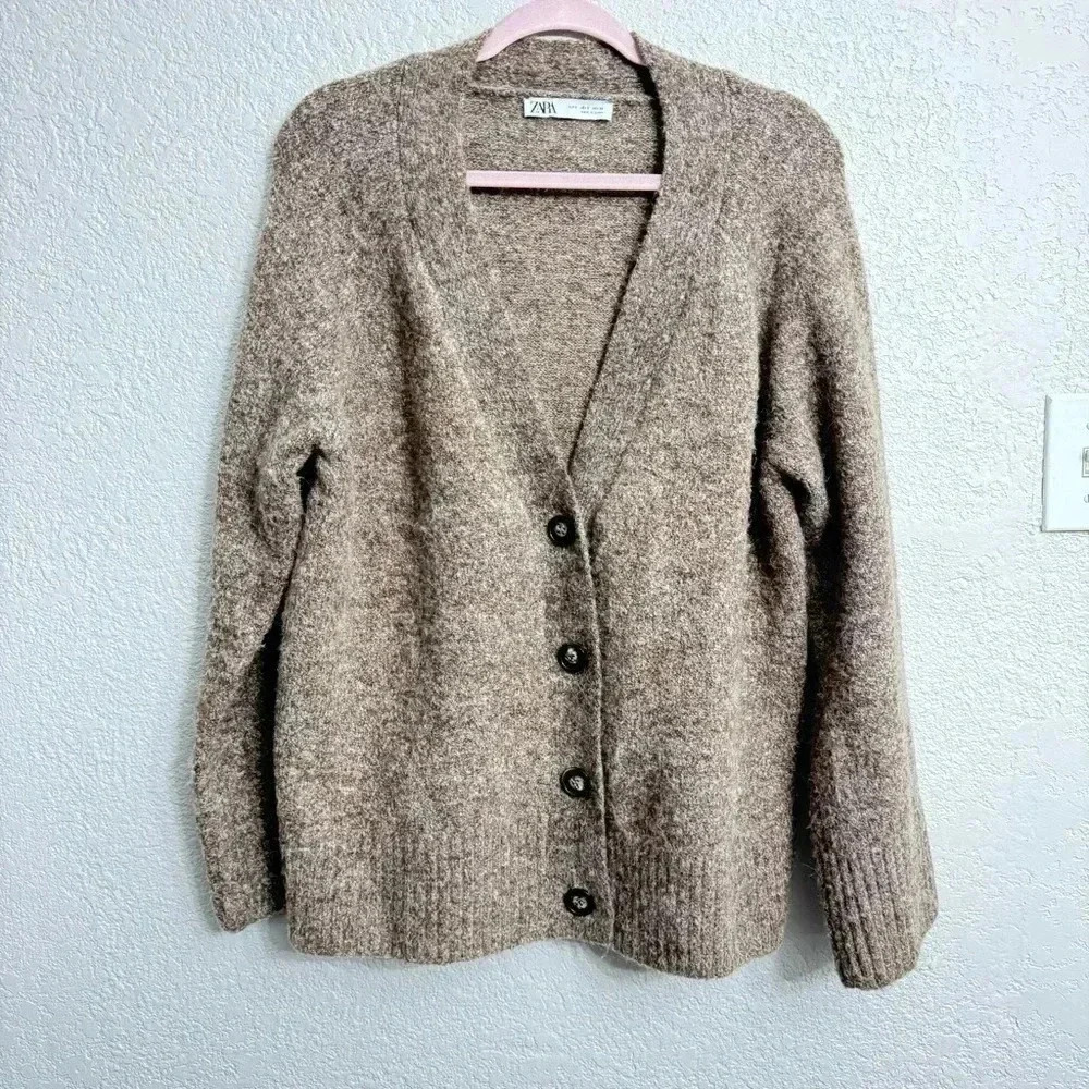 Zara Taupe Button-Front Women's Cardigan Sweater